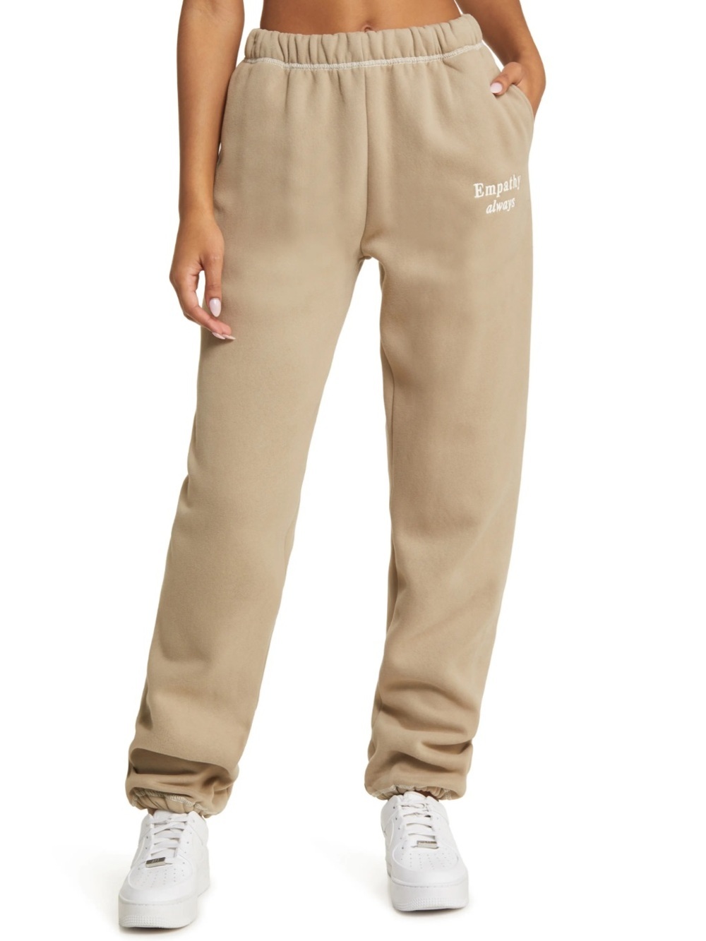 The Mayfair Group Luxe Tan 'Empathy Always' Fleece Sweatpants Sz XS